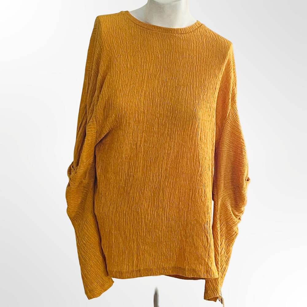 Zara Mustard Yellow Crinkled Twist Sleeve Top Size S - Picture 2 of 9